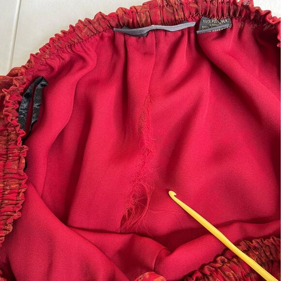 Lane Bryant Chiffon Red Floral Tunic Button Front Elastic Pant Set Women 14 16 - Picture 13 of 16